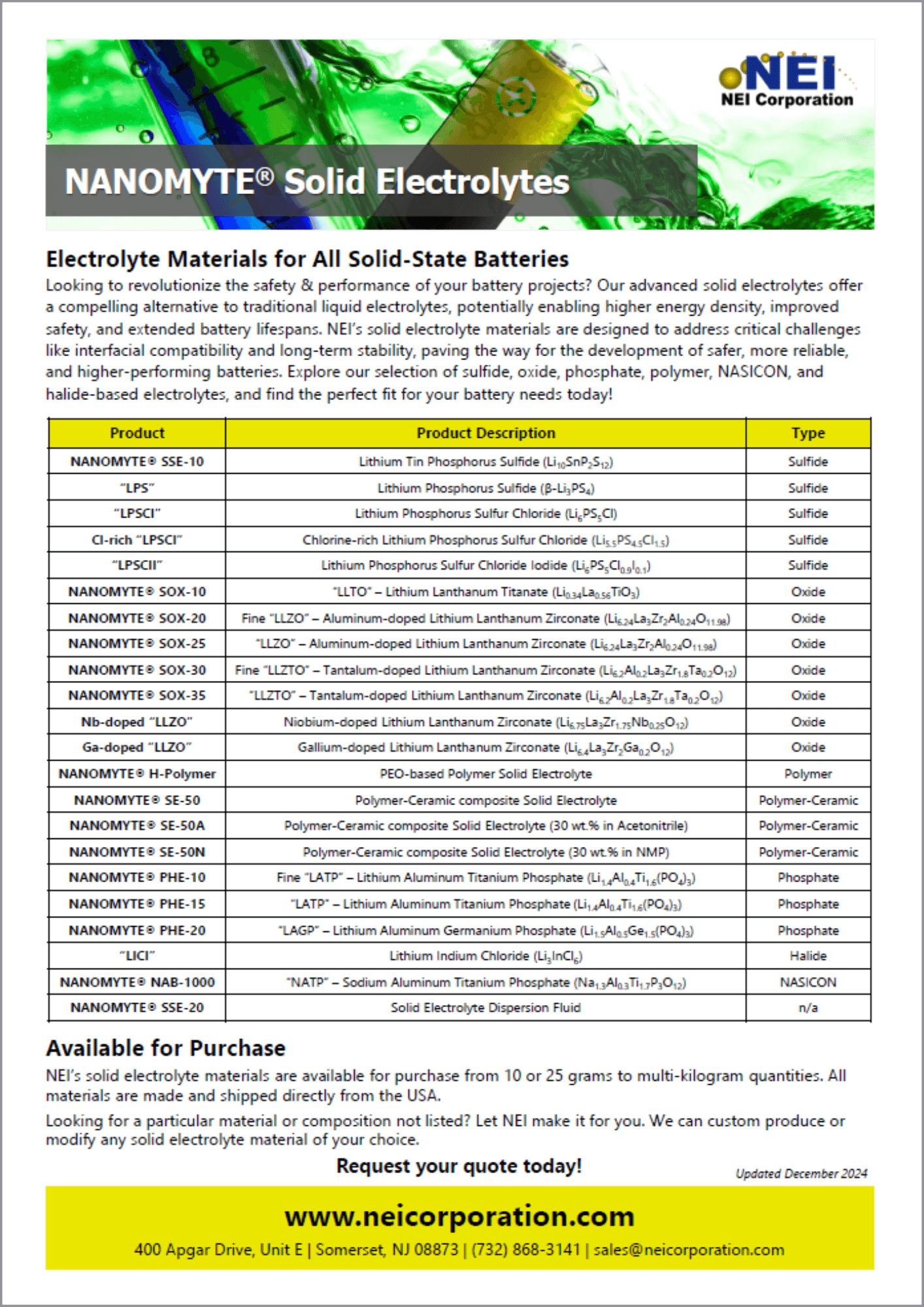 NEI Solid Electrolyte Brochure